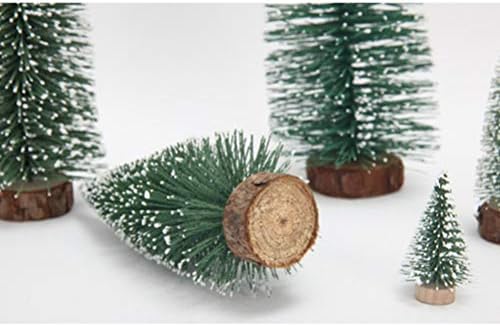 עץ חג המולד של Ultnice מיני שלג קטן מכוסה עץ אורן עם בסיסי עץ קישוטי DIY למסיבת חג חג המולד