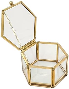 Eyhlkm משושה שקוף תכשיטי זכוכית קופסת נישואין קופסא טבעת נישואין גיאומטרית מחזיק זכוכית ברורה