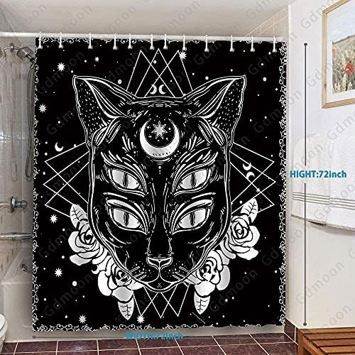 Gdmoon וילון מקלחת מצרי מצרי וילון חתול שחור עתיק חיית מחמד בעלי חיים קוסם מיסטיק קוסם אסטרולאבה ירח כוכבים