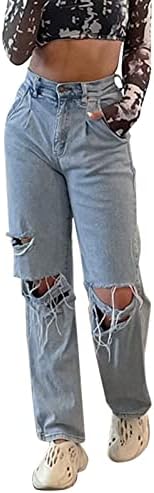 אתקיה ג'ין סרבלים לנשים מכנסי נשים קרעו לנשים רופפות מותניים גבוהות ג'ינס רזה נמתחות מלחמה במותניים גבוהות