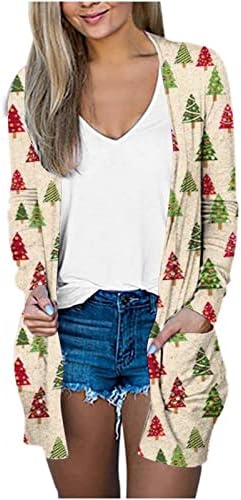 נשים 2022 חג המולד אפודות אופנה מזדמן פתוח קדמי פתית שלג מודפס סוודרים דק מעילי מעילי הלבשה עליונה