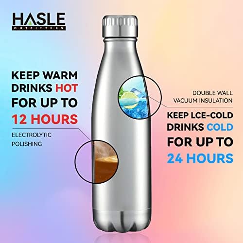 Hasle Outfitters 17oz בקבוקי מים מפלדת אל חלד, בקבוקי מים מבודדים בוואקום כפול קירות מתכת לשימוש חוזר בקבוקי מים