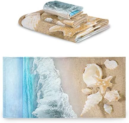 Vdsrup חוף אוקיינוס ​​מגבות כוכבי ים סט של 3 צדף ים קיץ מגבת יד כחול שמיים מגבת רחצה מגבת רכה פנים