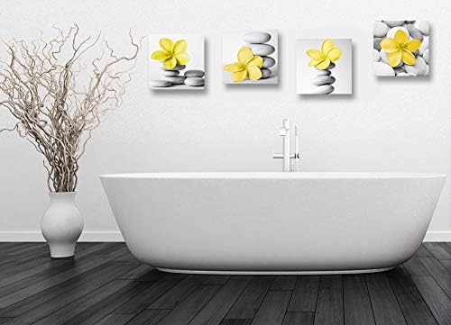 גאון תפאורה-מודרנית-אמבטיה צהובה קיר אפור אמנות פרחים פרחים ובד אבן חלוק הדפסה סט תפאורה קיר 4