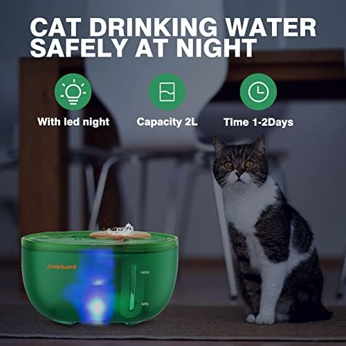 Awpland Avocado Cat Faud קערת מים, 67oz/2l סוללה אוטומטית המופעלת על מזרקות מים חתולים, מזרקת חיות מחמד מפלס מים