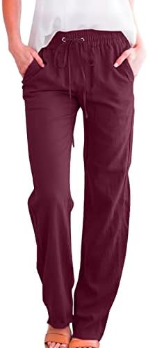 דזלור נשים כותנה פשתן מכנסיים שרוך גבוהה מותן מקרית רחב רגל חוף מכנסיים בתוספת גודל רופף כושר קיץ פאלאצו מכנסיים