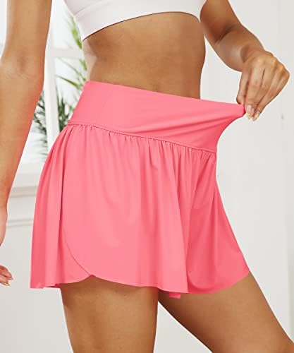 אוטומט נשים 2 ב 1 פרפר זורם מפעיל אימון אתלטי מכנסיים קצרים אופנתיים קיץ מזדמן מותן גבוה חצאיות