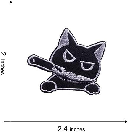 Kloriz 2 PCS חתול שחור עם סכין טלאי אימה ברזל רקום על תפירה על טלאים אפליקציה מתנות מצחיקות