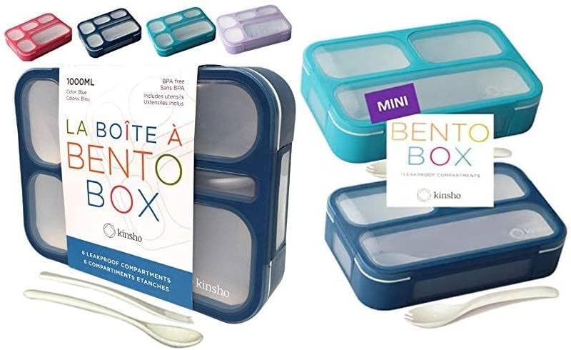 צרור קינשו של קופסת ארוחת הצהריים של בנטו אטום דליפות לילדים ומבוגרים עם 6 תאים + ארוחת צהריים של 2x Bento-Box
