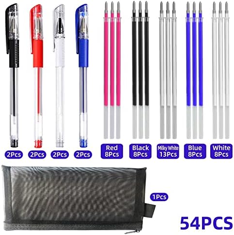 סט עטים לבד מחיקים של 54 PCS כולל 8 PCS חום מחיקה למחיקה לבד עם 45 מילוי ושקית עט, סמני בד לאספקת