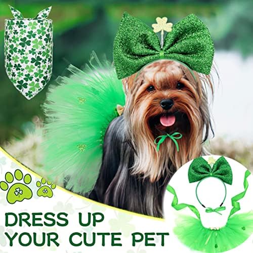 תחפושת כלבים של יום פטריק, תלתת גור תלתן עניבת קשת עניבה על חצאית שמלה ירוקה, תלבושת חצאית, שמרוק חיית מחמד
