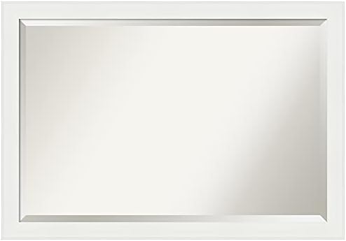 אמנטי אמנות מראה אמבטיה משופעת, מסגרת צרה לבנה של יהירות - מראה קיר לבנה, גדולה