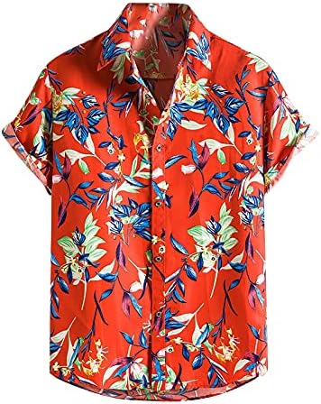 טייז הוואי להוואי לגברים שרוול קצר מודפס כפתור למטה חולצת אלוהה כותנה מזדמנת כותנה קבועה בכושר חוף חולצה לבוש