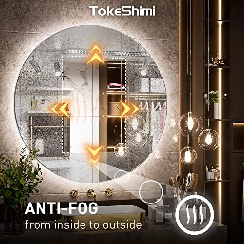 Tokeshimi 36 אינץ 'LED תאורה אחורית עגולה מראה עגולה מראה אמבטיה מראה עמומה של קיר רכוב מראה עגול