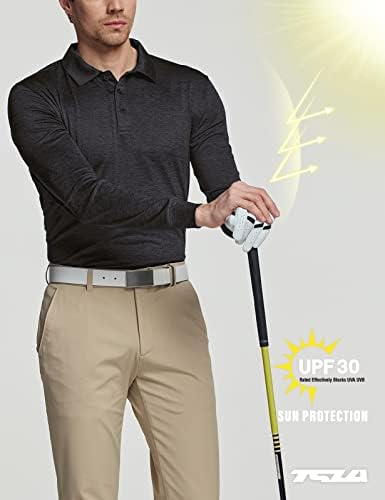 TSLA של שרוול ארוך של TSLA קירור חולצות פולו, UPF הגנה מפני השמש נמתח חולצת גולף יבשה קרירה, חולצות מזדמנים