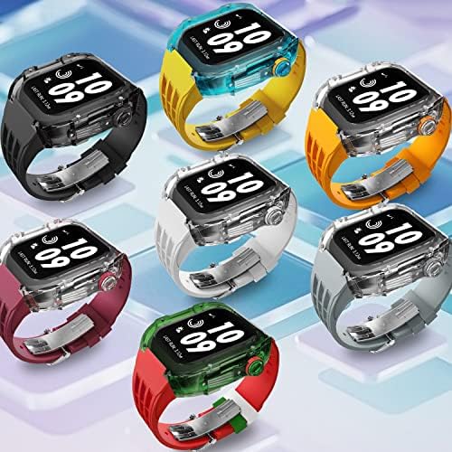 ערכת שינוי צפייה שקופה SKM יוקרה ， ללהקת השעונים של Apple 45 ממ 44 ממ מארז שעון+רצועת שעון עבור iwatch