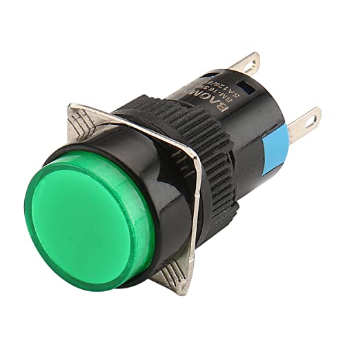 Baomain 5/8 16 ממ לחצן מתג כפתור רגעי מכסה עגול מנורה LED אור ירוק אור ירוק DC 24V SPDT 5 PIN חבילה של 5