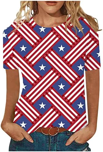 חולצות דגל אמריקה לנשים 2023 פס כוכב טרנדי פטריוטי טיז חולצה חולצה שרוול קצר יום עצמאות