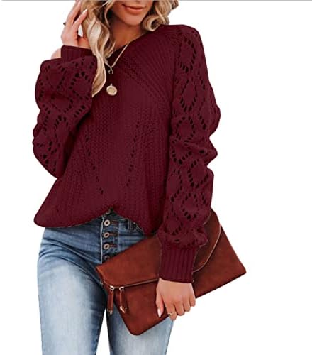 בגדי סתיו של נשים ואופנה חורפית בצבע אחיד חלול צוואר עגול עגול סוודרים סוודר סרוג