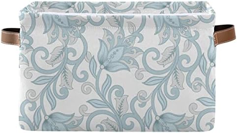Kcldeci פרחוני סגנון דמשק סלי דפוס פרחים לבן כחול לארגון קופסאות אחסון דקורטיביות למדפים, קופסת