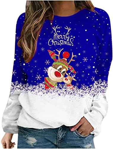 חולצת חג מולד שמח של נשים צמרות סוודר חג המולד חמוד שרוול ארוך חולצת טריקו צמרת שרוול צווארון
