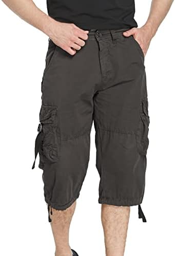 מכנסי מטען לגברים Aoyog 3/4 כותנה רגועה בכושר מתחת למכנסי מטען קפרי ברך