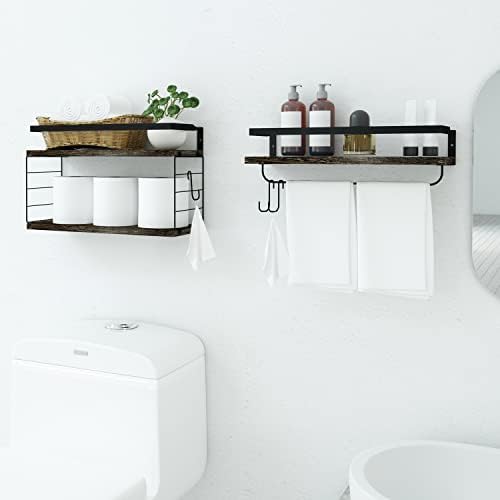 מדפי אמבטיה של ג'ובון עם מתלה רקמות ומגבת, מדפים צפים רכובים על קיר, מתלה אחסון רב -פונקציונלי לחדר