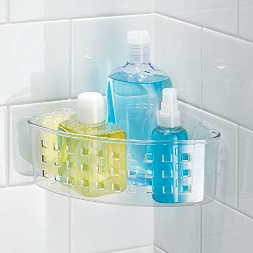 עיצוב מפלסטיק פינת פלסטיק קדי וארגוני אמבטיה סל עם כוסות יניקה - 9 x 7 x 3.5 , ברור