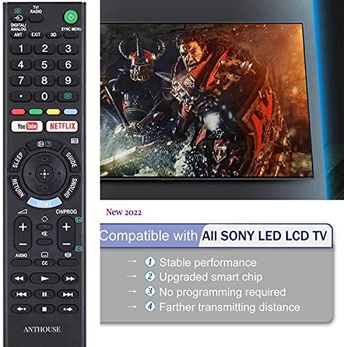 Anthouse שלט רחוק אוניברסלי עבור Sony-TV-Remote, החלפה לכל Sony Bravia LCD LED HD TVS חכם, עם כפתורי Netflix/YouTobe/3D