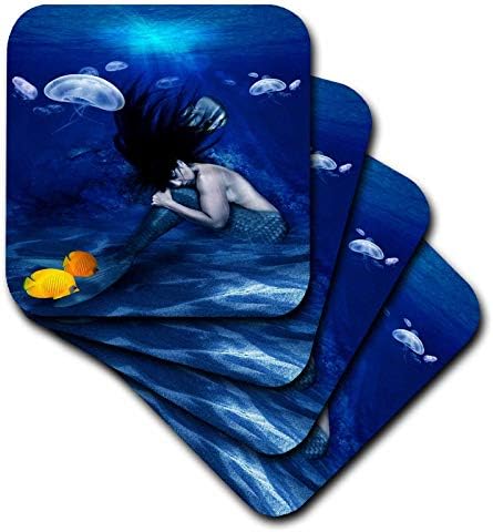 3drose - עדשות אמנות מאת פלורן - בתולות ים ומאזניים - תמונה של בת הים מתחת למים עם דגי ג'לי ודגים כתומים