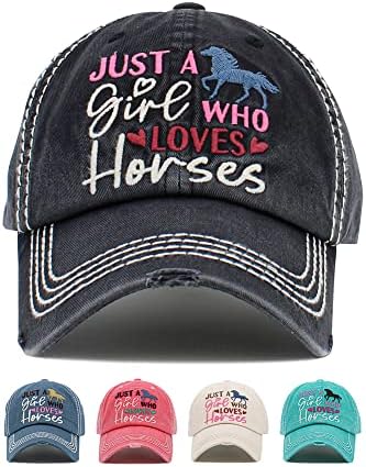 נשות Scarvesme רק ילדה שאוהבת סוסים שטופים רקומים כותנה כותנה במצוקה כובע בייסבול