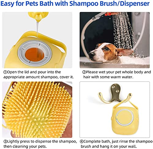 קרצוף חתולים לכלבים לאמבטיה, מברשת אמבטיה מסרק מברשת טיפוח כלבים מגומי סיליקון עם מתקן סבון, נוזל למילוי חוזר