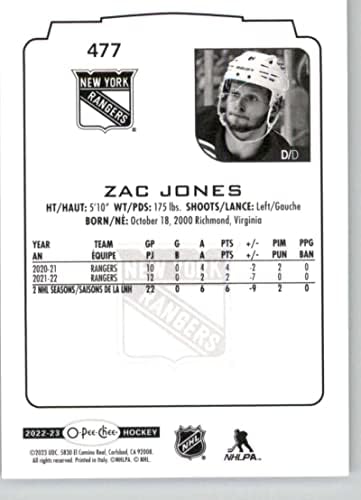 2022-23 O-PEE-CHEE 477 זאק ג'ונס ניו יורק ריינג'רס NHL הוקי כרטיס מסחר