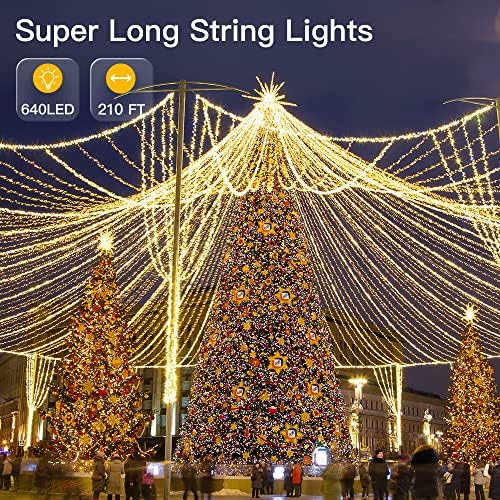אורות חג המולד Ollny אורות מיתרים חיצוניים 210ft/640 LED סופר ארוך מולטי -צבעוני 11 מצבים וטיימר תקע אטום למים