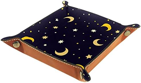 דפוס כוכבי ירח צהוב מגש אחסון מיטה כחול כהה לטיולי נסיעות ביתי בר קפה