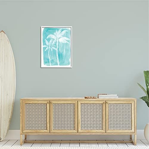 תעשיות סטופליות עץ דקל לבן חוף כחול ציור טרופי, עיצוב מאת Kamdon Kreations