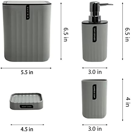 אביזרי אמבטיה של Cerbior סט הרכב אמבטיה 4 חלקים כולל פח אשפה, מתקן סבון, מחזיק מברשת שיניים, כוס