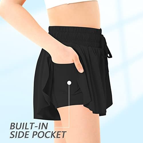 בנות זורם מכנסיים קצרים פרפר מכנסיים קצרים עם כיס 2-ב-1 אתלטי מכנסי ריצה מכנסיים קצרים עבור בנות