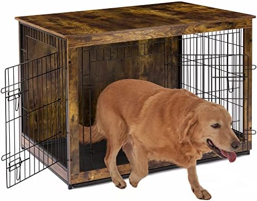 שולחן קצה של ריהוט כלבי עץ מגהידוק, דלתות כפולות ארגז כלבים עם מגש שקופיות, מלונות כלבים שולחן צד