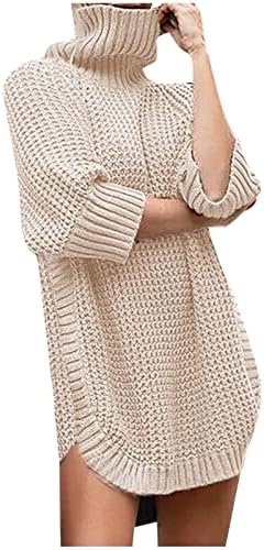 שמלת סוודר לנשים צווארון גולף 3/4 שרוול שמלות סוודר רופפות מזדמנים צדדי סוודרים סרוגים מוצקים