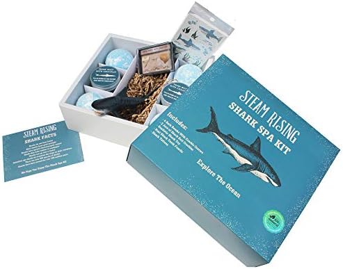 ערכת ספא לצעצועי אמבט כריש: פצצות אמבט כריש אורגניות עם פצפוצי אמבטיה בפנים, צעצוע כריש ויניל, פצפוצי