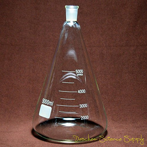 Deschem 5000 מל, 24/40, בקבוק ארלנמאייר זכוכית, 5L, בקבוק חרוטי, כלי זכוכית במעבדה