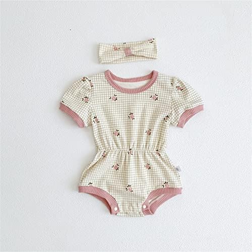 XBGQASU תינוק יילוד בנות בנות בנות שרוול קצר משובץ טלאים פרחוניים טלאים רומנים עם גוש תלבושת בגדים בגדים 2 קפוצ'ונים