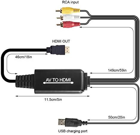 ממיר RCA ל- HDMI, AV ל- HDMI כבל, 3 RCA CVBs מורכבים ל- 1080p HDMI AV מתאם התומך ב- PAL NTSC למחשב,