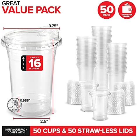 כוסות פלסטיק שקופות של 16 אונקיות עם מכסים חד פעמיים, כוס שתייה של טוגו עם מכסה לגימה ללא קש לשייק, קפה קר קר,