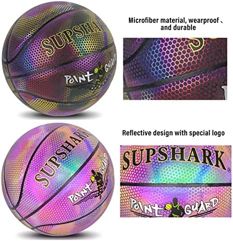 אומיון כדורסל רעיוני מיקרופייבר גודל 7 זוהר עור כדורסל אור עד סל כדור בחוץ בבית כדורסל עבור בני