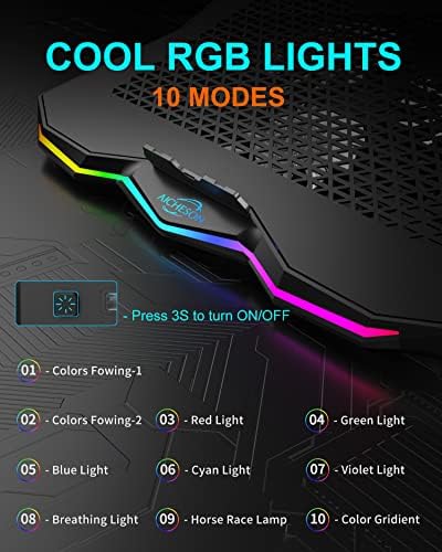 AICHESON RGB נייד כרית קירור, 3 מאווררים קרירים יותר עבור מחברות מחשב מחשב 14-17.3 אינץ ', 2 יציאות USB, מחשב