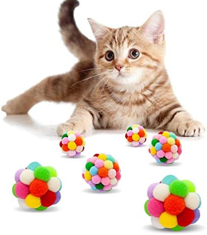 כדורי חתול עם פעמון כדורי חתול מטושטשים חתלתול אינטראקטיבי פום פום חתול צעצועים לחתולים מקורה גורים