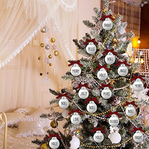 קישוטי כדור חג המולד משובצים של באפלו לעץ חג המולד, ערכת גלובוס שלג מט 10 חלקים עם אותיות וקשתות משובצות