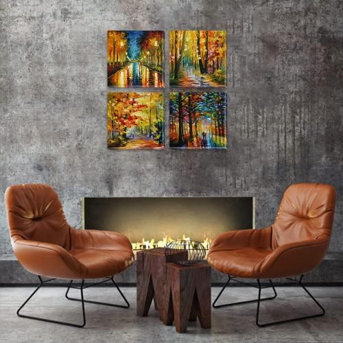 צבעוני עץ נוף קיר אמנות שמן ציור בד תמונות לסלון חדר שינה צבעים סכין מרקם הדפסי מופשט יצירות אמנות 24 איקס24 איקס4